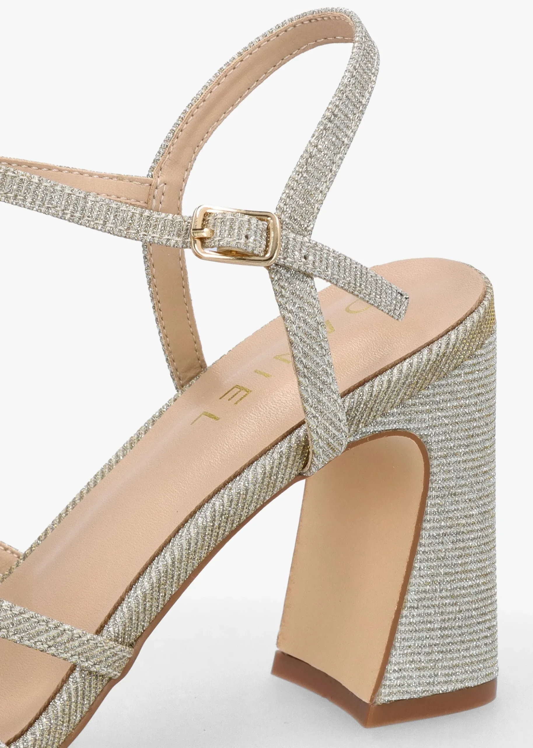 Iceline Gold Metallic T Bar Block Heel Sandals