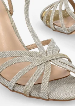 Iceline Gold Metallic T Bar Block Heel Sandals