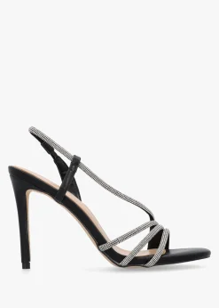 Ichelly Black Diamante Strap High Heel Sandals