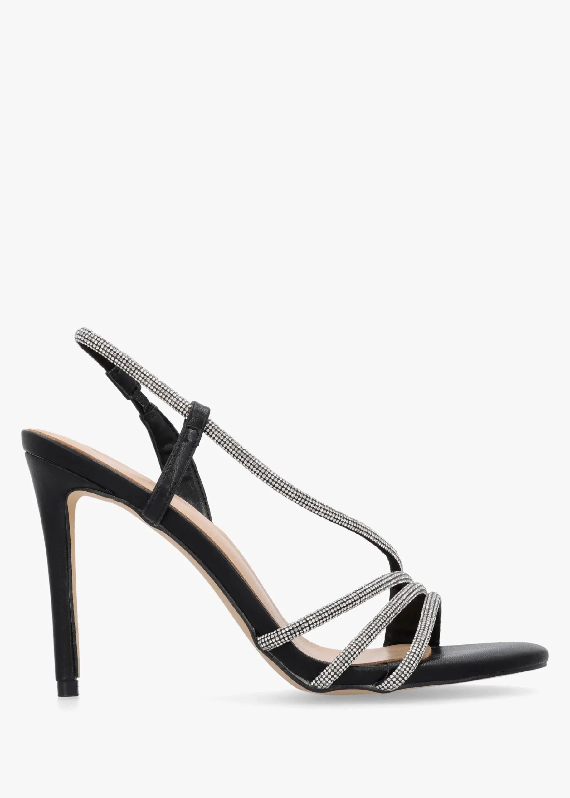 Ichelly Black Diamante Strap High Heel Sandals