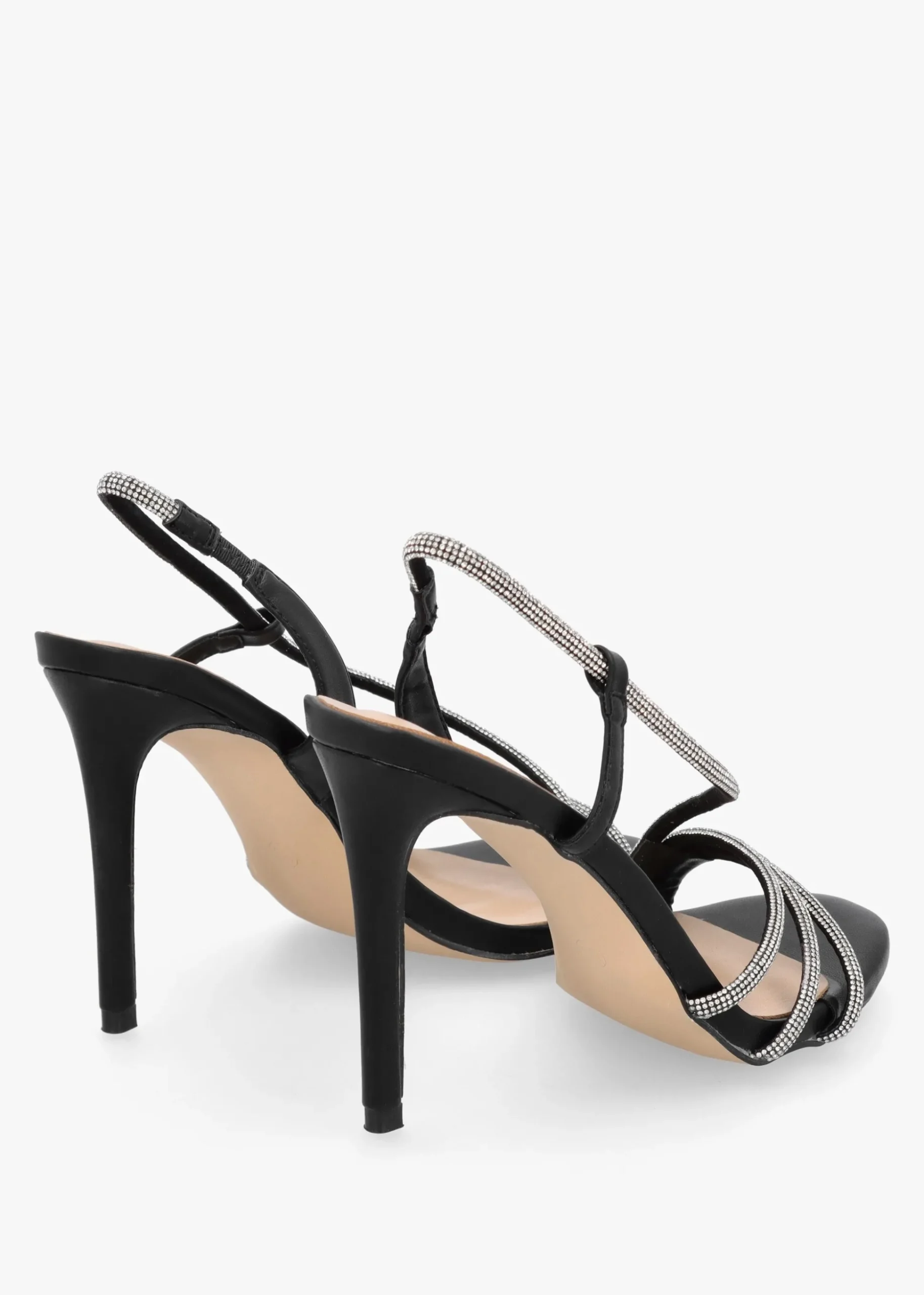 Ichelly Black Diamante Strap High Heel Sandals
