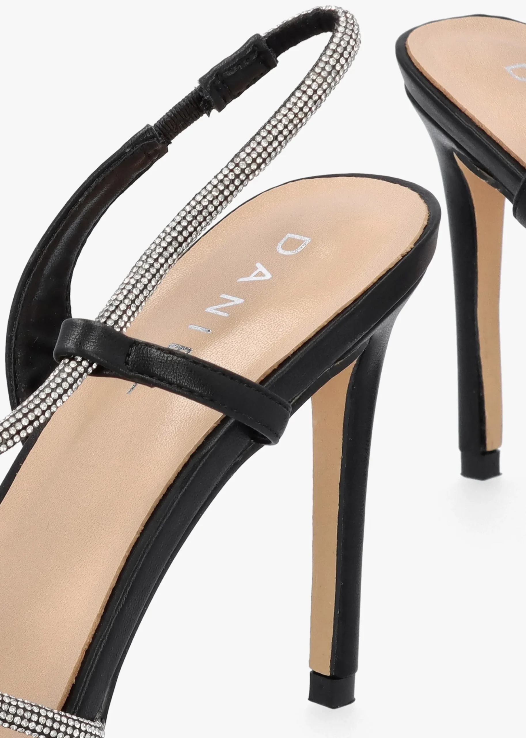 Ichelly Black Diamante Strap High Heel Sandals