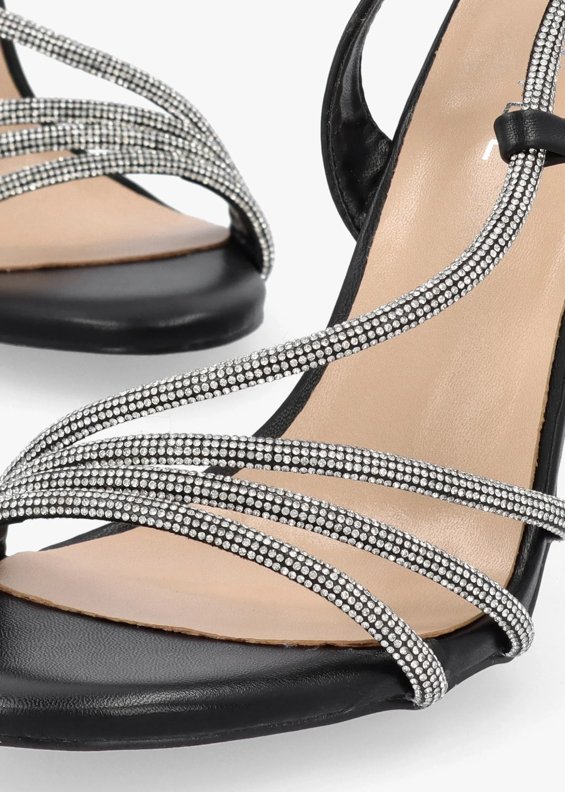 Ichelly Black Diamante Strap High Heel Sandals