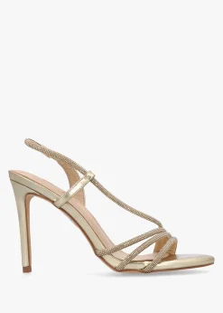 Ichelly Gold Metallic Diamante Strap High Heel Sandals