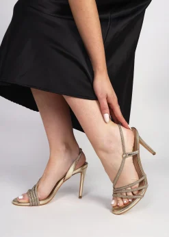 Ichelly Gold Metallic Diamante Strap High Heel Sandals