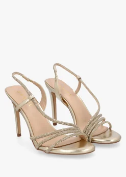 Ichelly Gold Metallic Diamante Strap High Heel Sandals