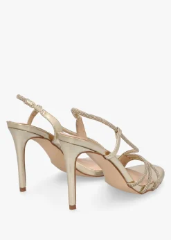 Ichelly Gold Metallic Diamante Strap High Heel Sandals