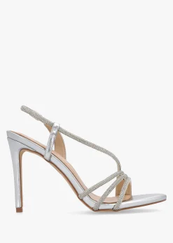 Ichelly Silver Metallic Diamante Strap High Heel Sandals
