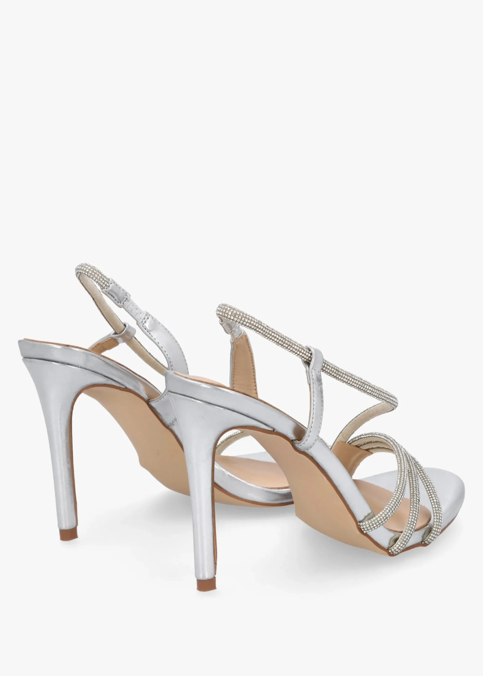 Ichelly Silver Metallic Diamante Strap High Heel Sandals