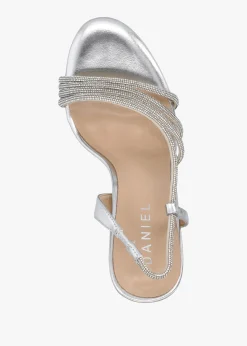 Ichelly Silver Metallic Diamante Strap High Heel Sandals