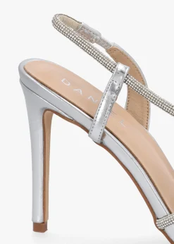Ichelly Silver Metallic Diamante Strap High Heel Sandals