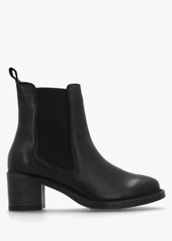 Ichels Black Leather Block Heel Chelsea Boots