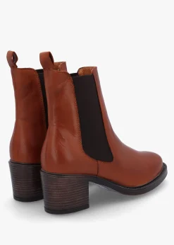 Ichels Tan Leather Block Heel Chelsea Boots