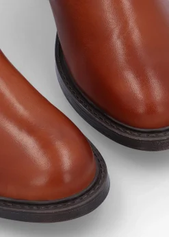 Ichels Tan Leather Block Heel Chelsea Boots