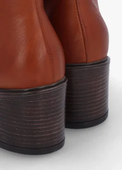 Ichels Tan Leather Block Heel Chelsea Boots