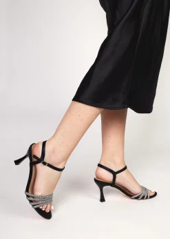 Icris Black Strappy Mid Heel Sandals