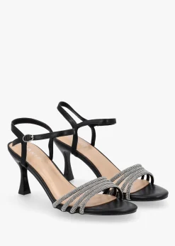 Icris Black Strappy Mid Heel Sandals