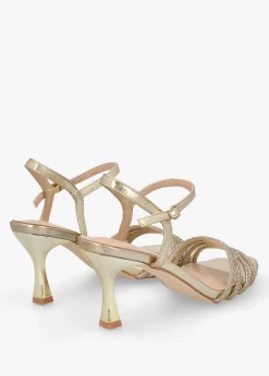 Icris Gold Metallic Strappy Mid Heel Sandals