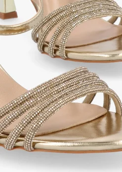 Icris Gold Metallic Strappy Mid Heel Sandals