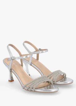 Icris Silver Metallic Strappy Mid Heel Sandals