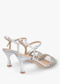 Icris Silver Metallic Strappy Mid Heel Sandals