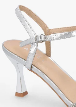 Icris Silver Metallic Strappy Mid Heel Sandals