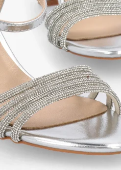 Icris Silver Metallic Strappy Mid Heel Sandals