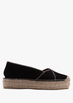 Idiamante Black Suede Embellished Flatform Espadrilles
