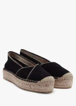 Idiamante Black Suede Embellished Flatform Espadrilles