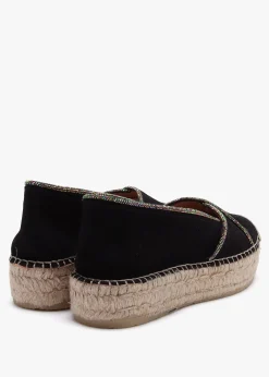 Idiamante Black Suede Embellished Flatform Espadrilles