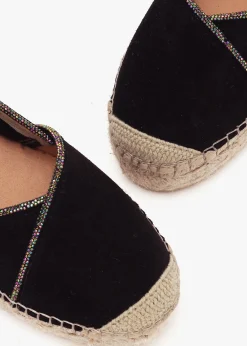 Idiamante Black Suede Embellished Flatform Espadrilles
