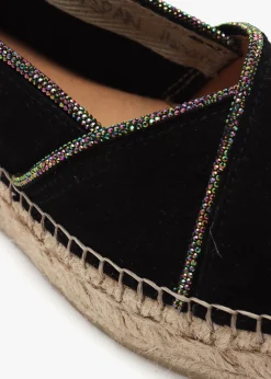 Idiamante Black Suede Embellished Flatform Espadrilles