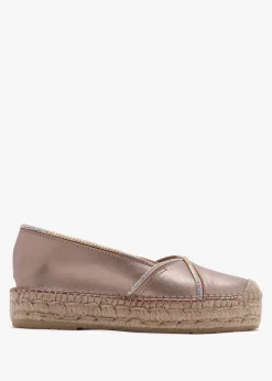 Idiamante Pewter Leather Embellished Flatform Espadrilles