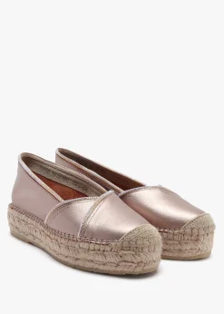 Idiamante Pewter Leather Embellished Flatform Espadrilles