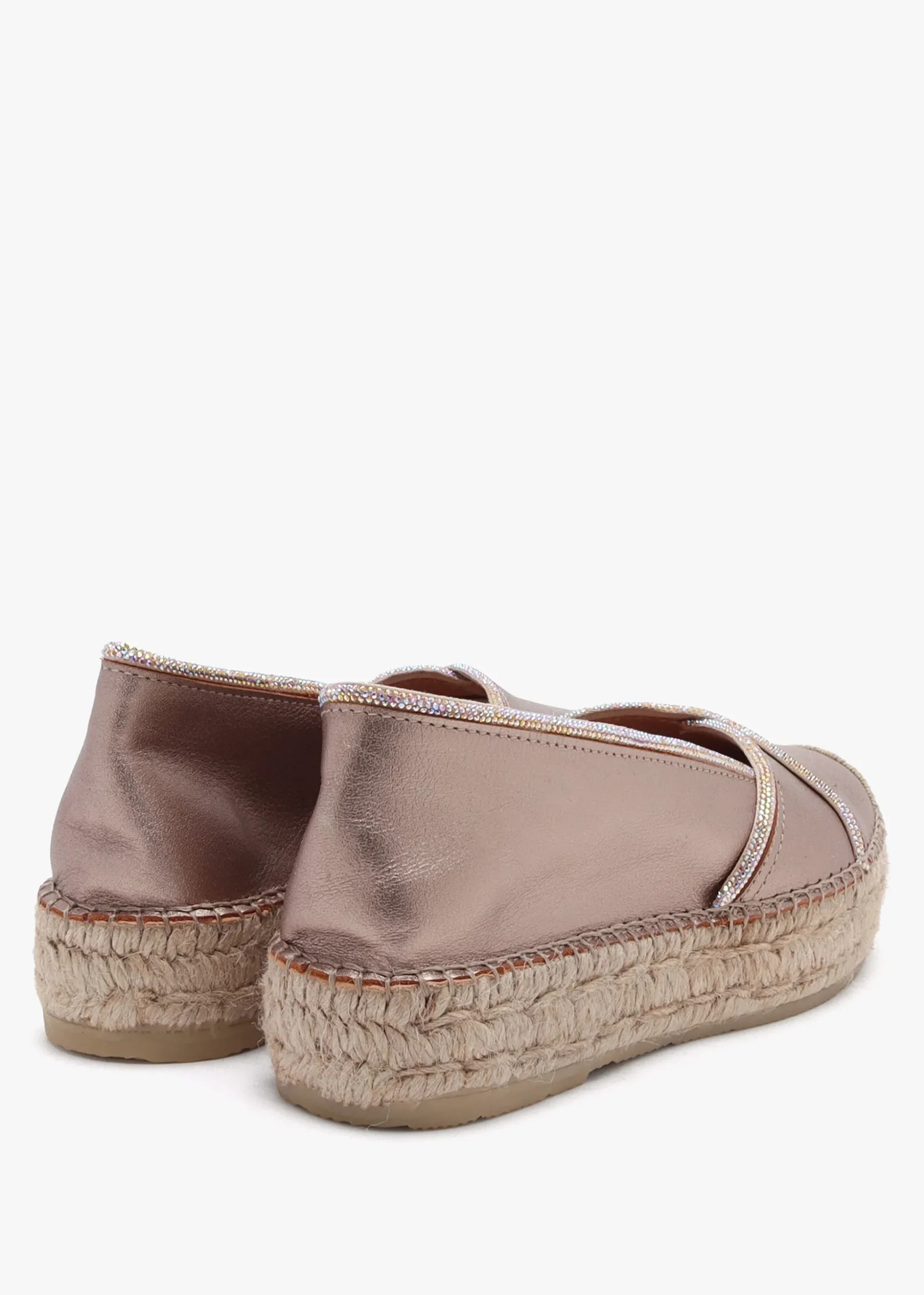Idiamante Pewter Leather Embellished Flatform Espadrilles