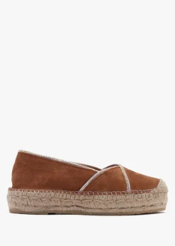 Idiamante Tan Suede Embellished Flatform Espadrilles