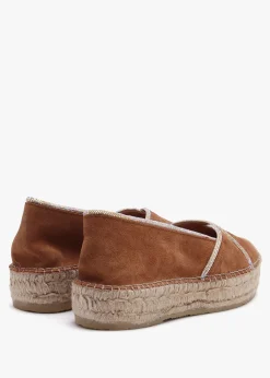 Idiamante Tan Suede Embellished Flatform Espadrilles