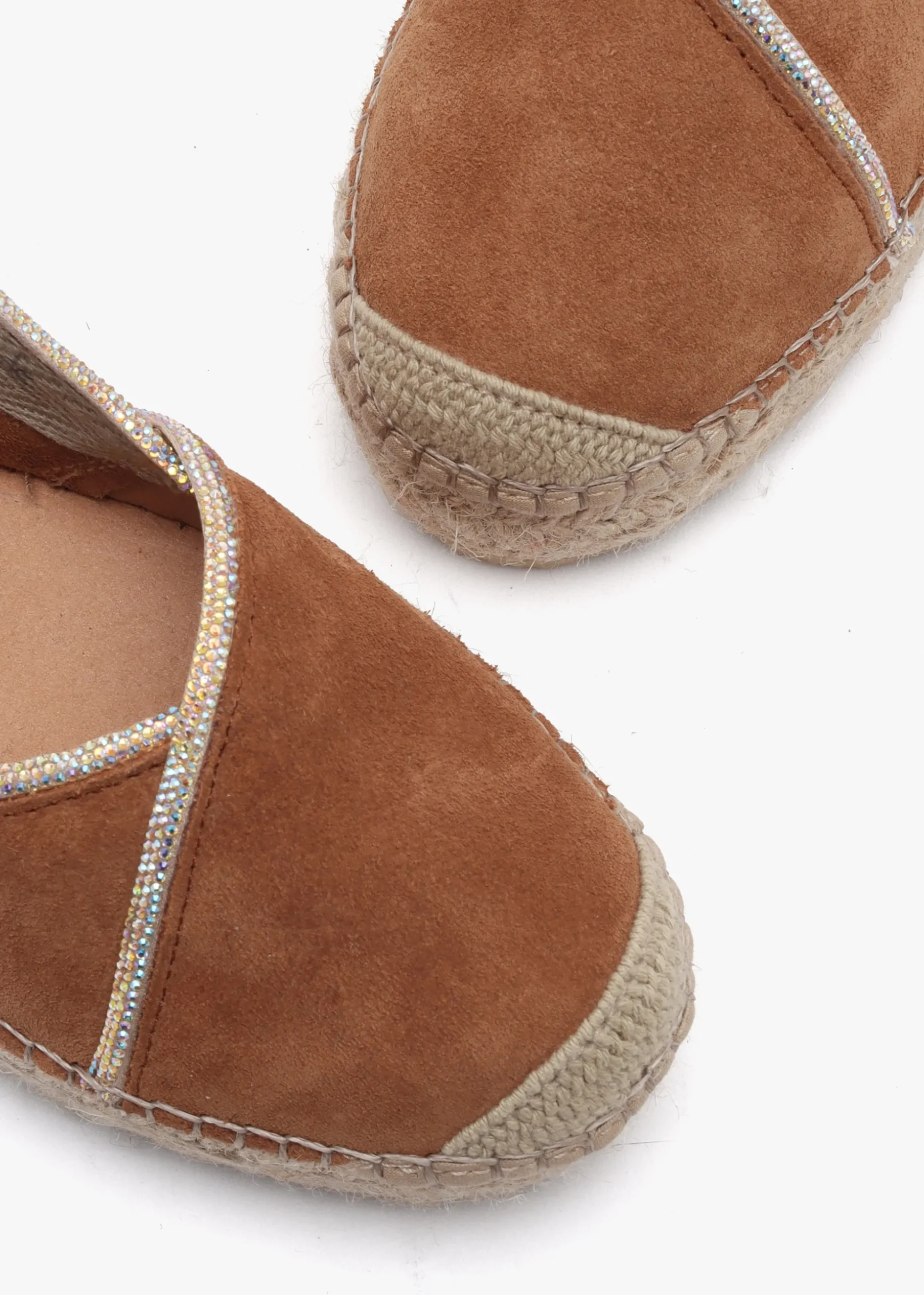 Idiamante Tan Suede Embellished Flatform Espadrilles