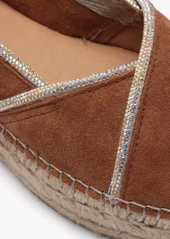 Idiamante Tan Suede Embellished Flatform Espadrilles