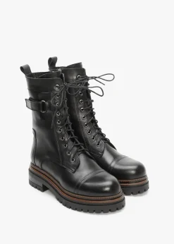 Idris Black Leather Ankle Strap Biker Boots