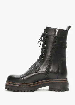 Idris Black Leather Ankle Strap Biker Boots