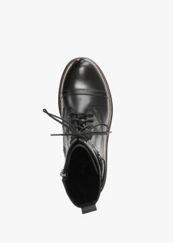 Idris Black Leather Ankle Strap Biker Boots