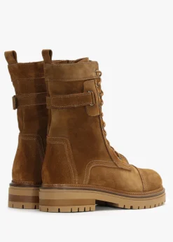 Idris Tan Suede Ankle Strap Biker Boots
