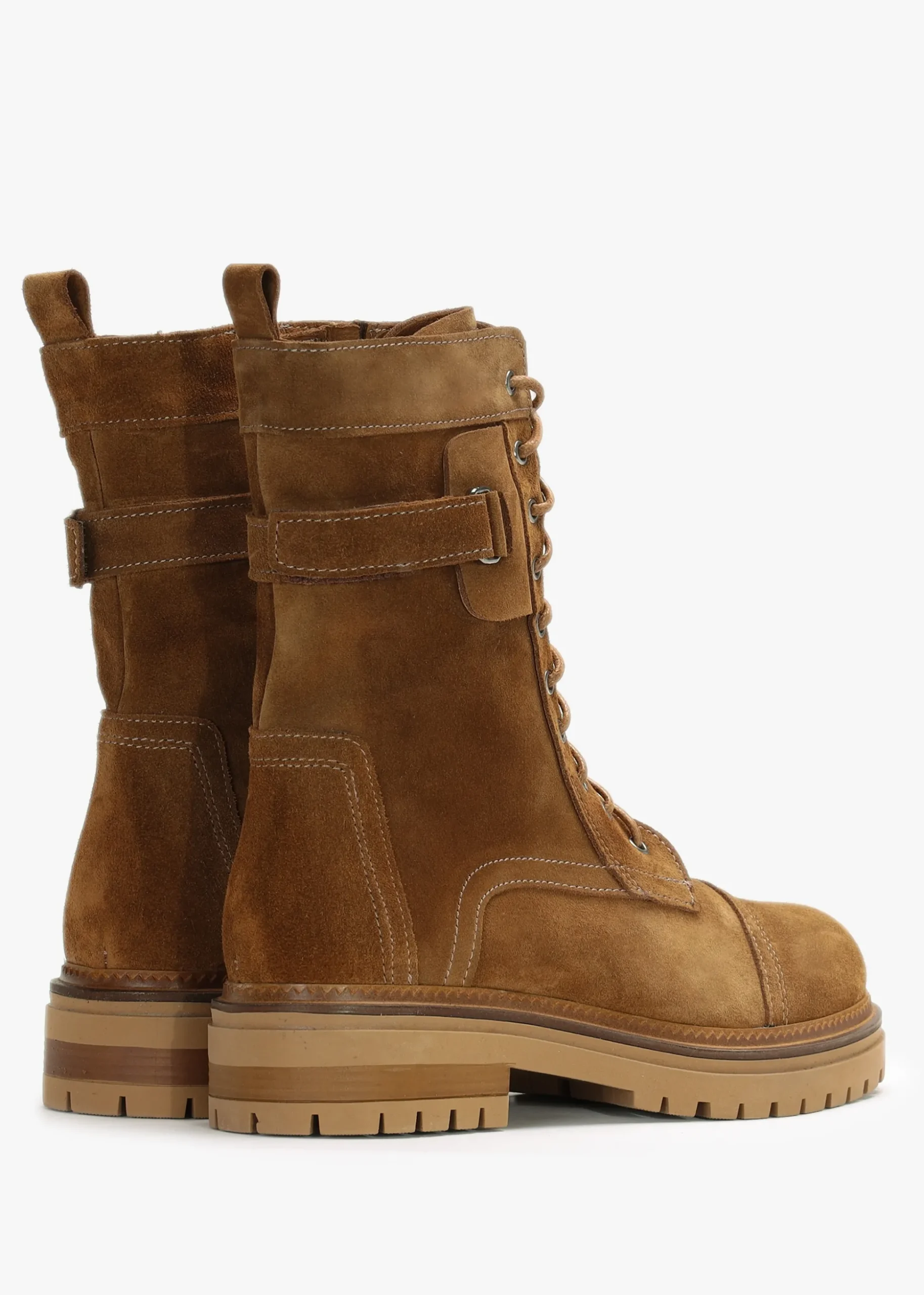 Idris Tan Suede Ankle Strap Biker Boots