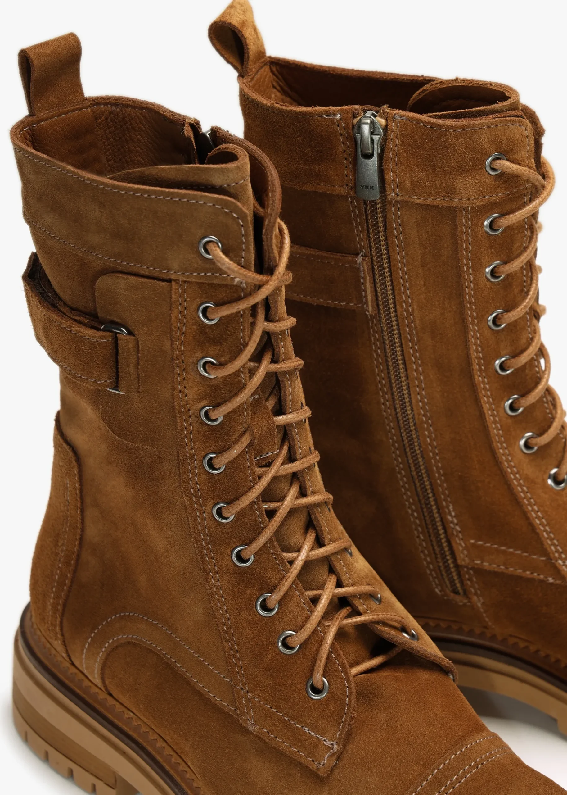 Idris Tan Suede Ankle Strap Biker Boots