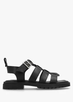 Ifish Black Leather Gladiator Sandals