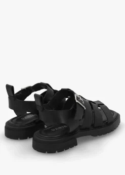 Ifish Black Leather Gladiator Sandals