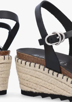 Iknot Diamante Knot Black Leather Low Wedge Sandals