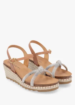 Iknot Diamante Knot Tan Leather Low Wedge Sandals