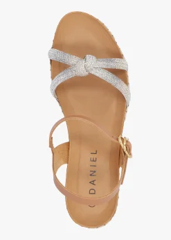 Iknot Diamante Knot Tan Leather Low Wedge Sandals